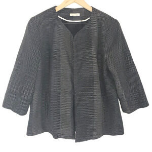 Eileen Fisher Black Collarless Organic Cotton Open Front Blazer Jacket 1/2 Sleev